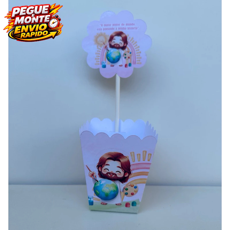 Centro de mesa O Maior pintor do Mundo Rosa Cachepo Personalizado Enfeite de mesa festa infantil Caixinha Lembrancinh