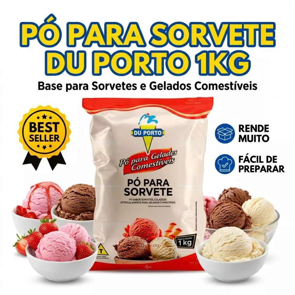 Pó para Sorvete Du Porto 1kg – Base para Sorvetes e Gelados Comestíveis
