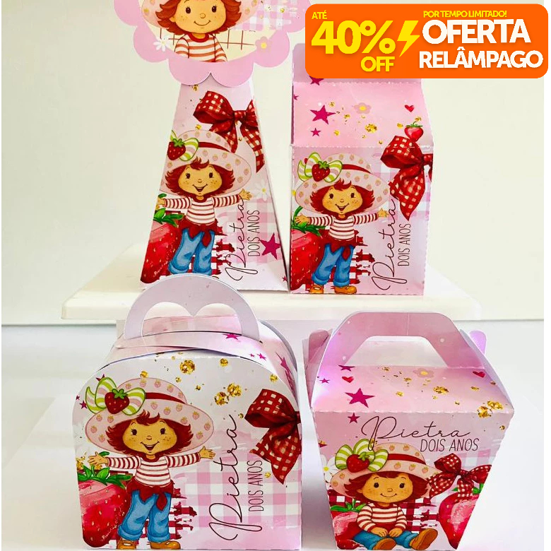 Kit Caixinhas Personalizadas MORANGUINHO MENINA para Decoração de Festa e Aniversário