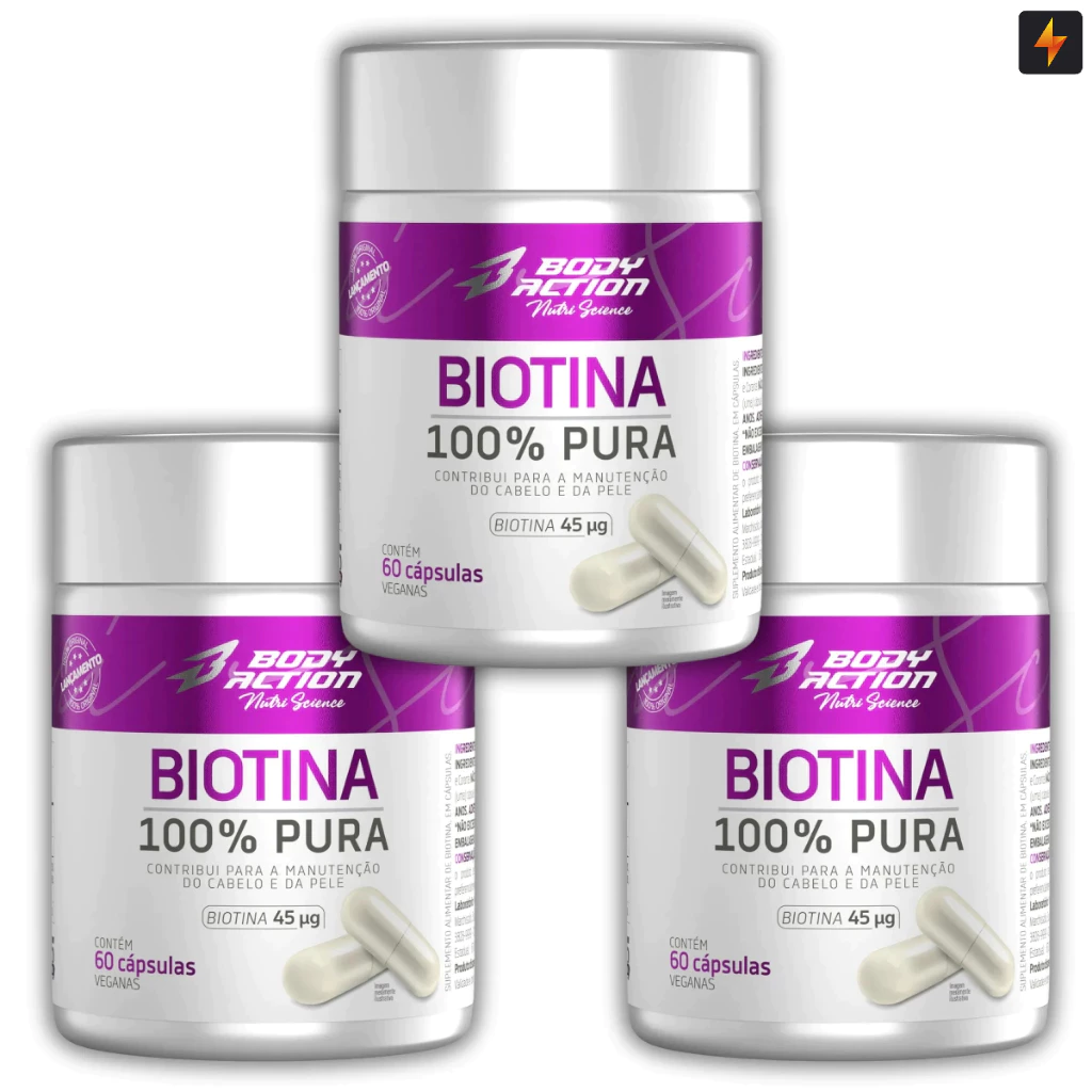 Kit 3x Biotina 100% Pura 60 Cápsulas Manutenção da Pele, Cabelo e Unha - Body Action — imagem 1