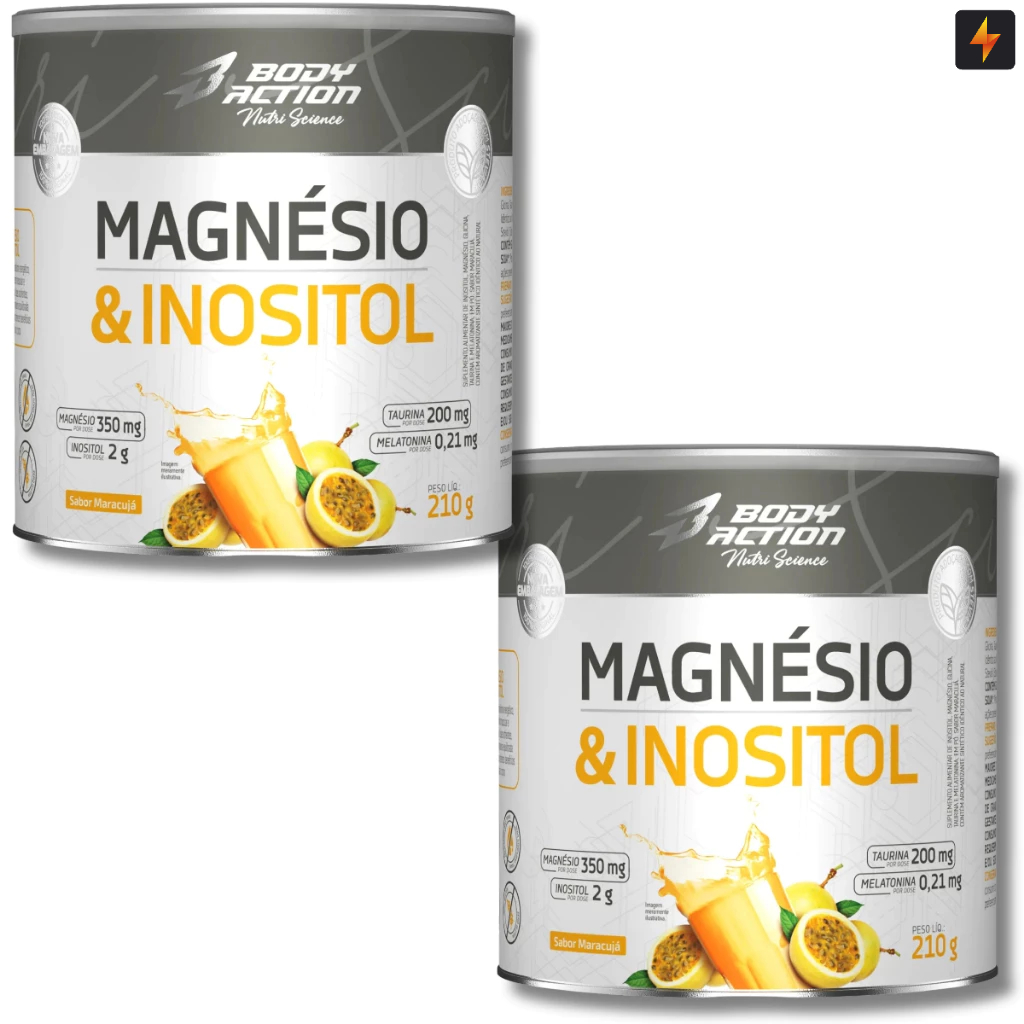 Kit 2x Magnésio e Inositol 210g Melatonina 0,21mg Body Action - Original