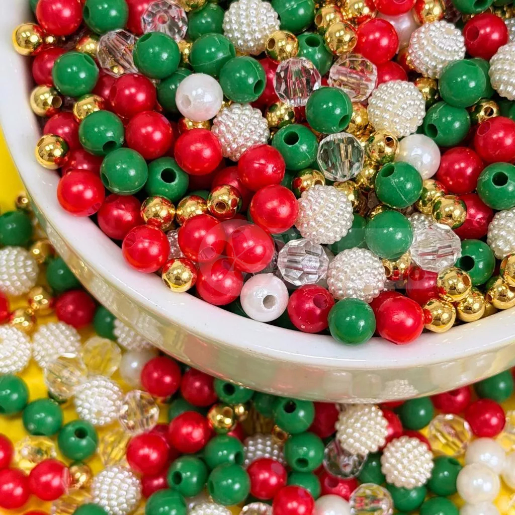 Mix Miçangas Natal Papai Noel Vermelho Verde Dourado Pérolas Pulseira Artesanato Bijuteria Natalina