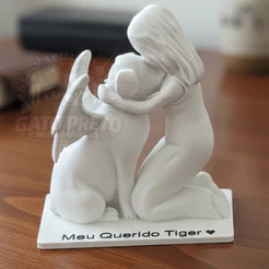Escultura Mulher e Cachorro Homenagem Pet Decoração Lembrança
