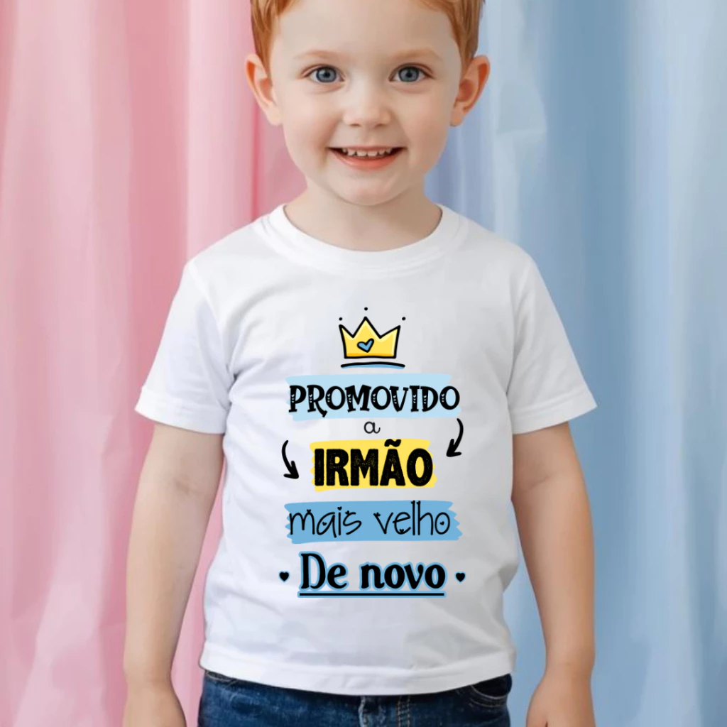 Camiseta Infantil Promovido a Irmão mais velho DE NOVO - Chá de bebê ZLprint