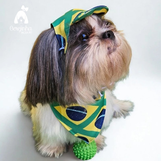 Conjunto Pet Bandana e Boné Brasil Copa do Mundo Para Cachorro e Gato em Oferta na Shopee