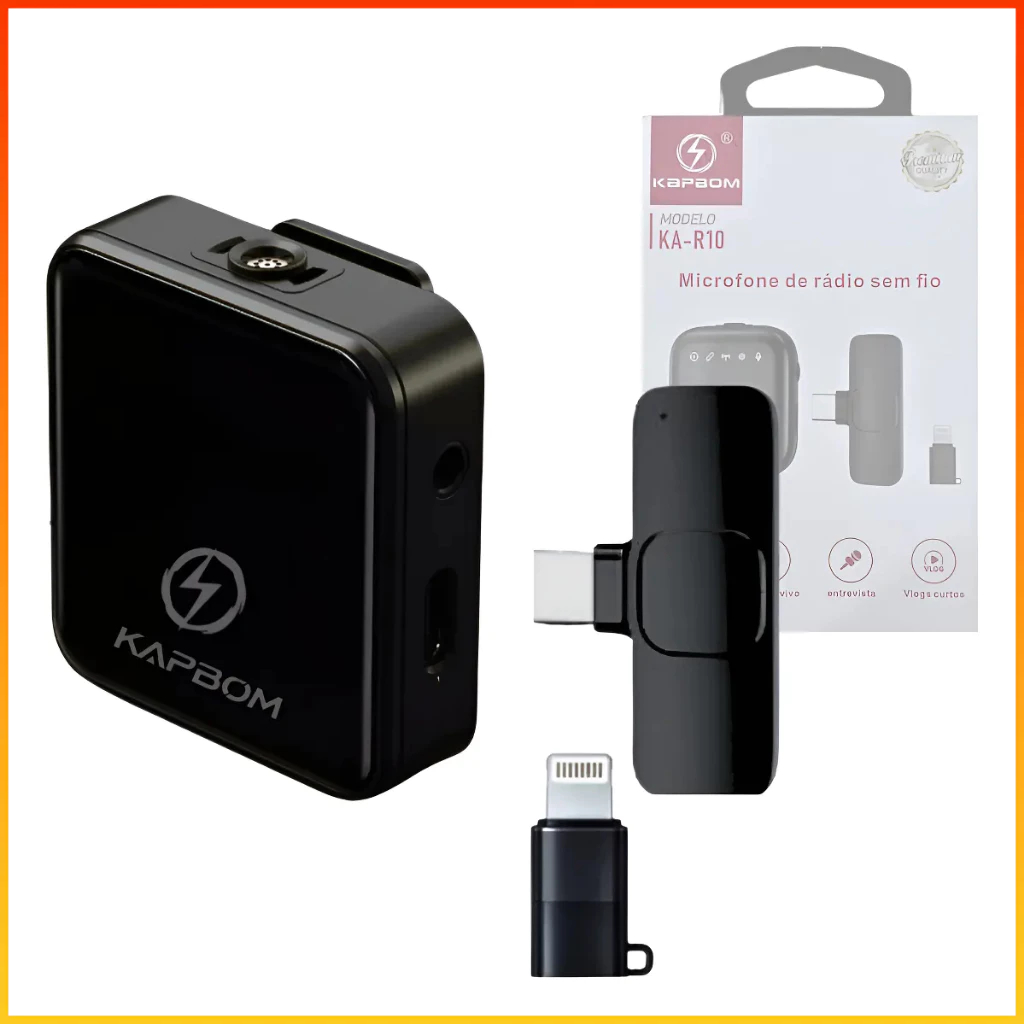 Microfone Lapela Sem Fio KA-R10 🎤 Profissional USB-C + Lightning | Ideal Live, Vlog, Entrevista