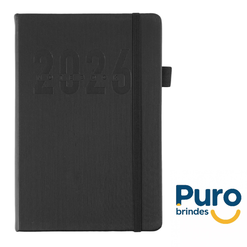 Agenda 2026 com capa dura em poliuretano (PU), marcador de páginas em cetim, porta-canetas
