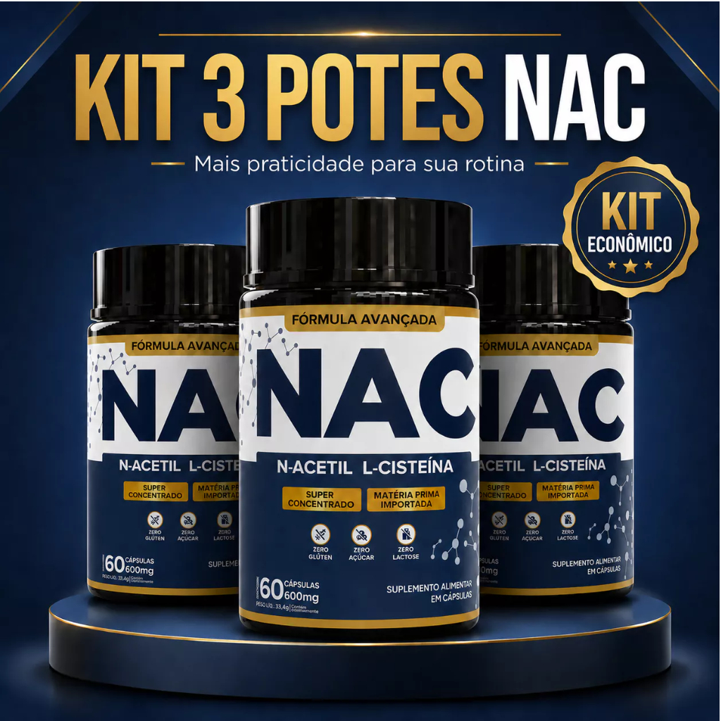 kit 3 NAC N-Acetil L-Cisteína Precursor da Glutationa Imunidade e Saúde do Fígado 500mg - 180 Caps