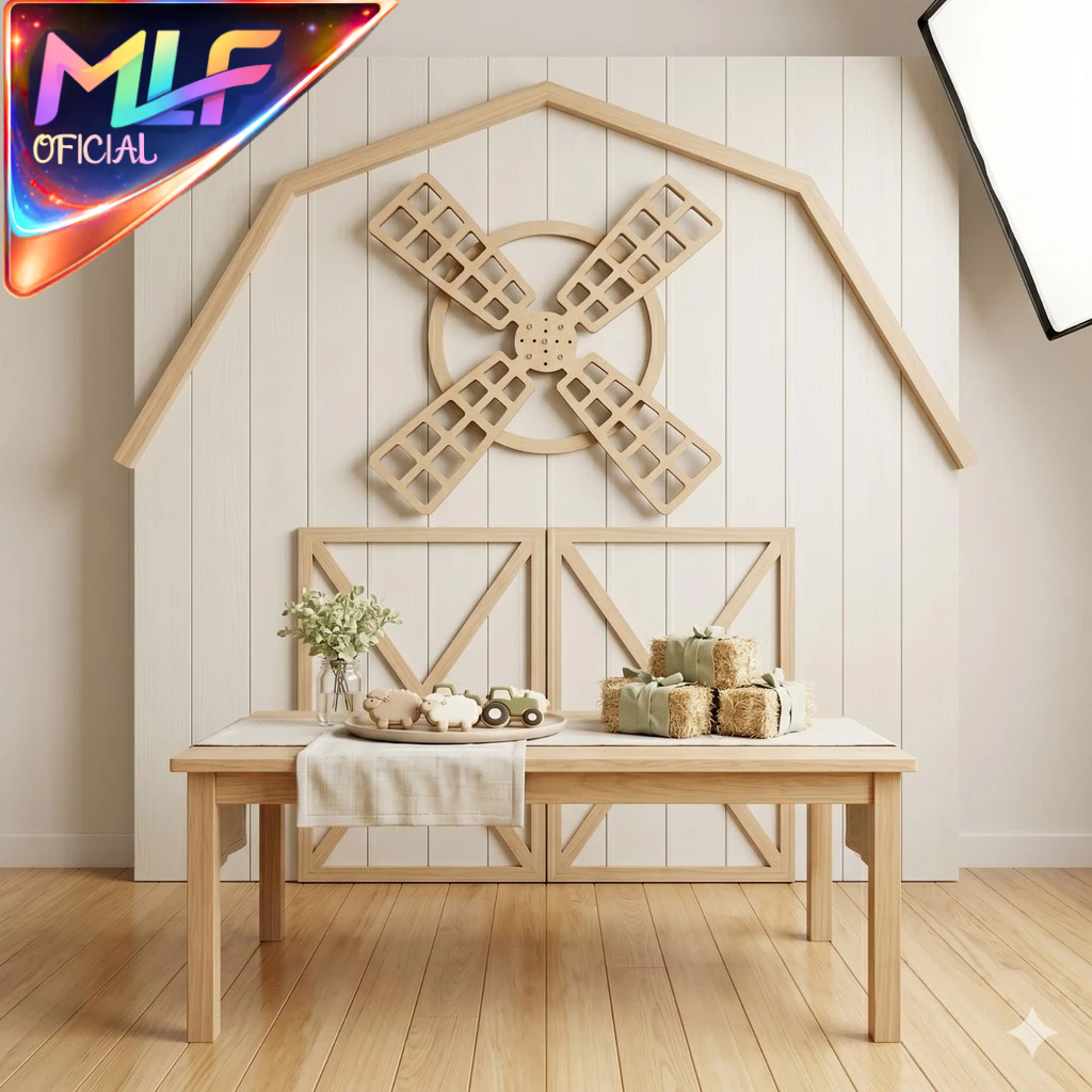 Recorte MDF Hélice de Moinho 82x82cm Desmontável em Madeira Cru para Artesanato