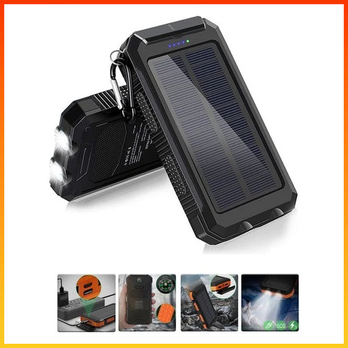Portátil Carregador  Power Bank Solar 10000mAh Bateria Externa Para Xiaomi Android IOS Tipo-C Carreg