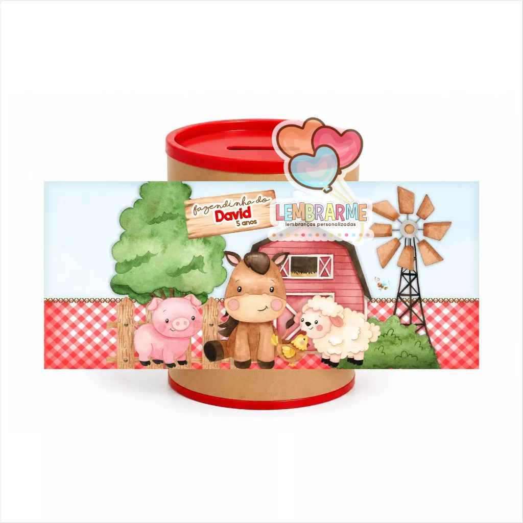 Kit Rótulo Cofrinho Personalizado Fazendinha para Lembrancinha de Aniversário