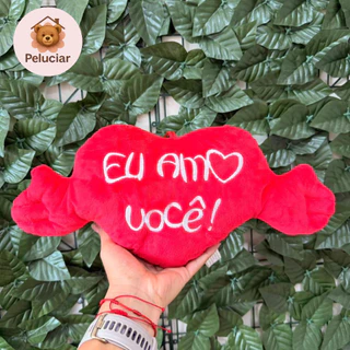 Almofada De Pelucia Coração Premium Bordado Decoração Presente Cesta