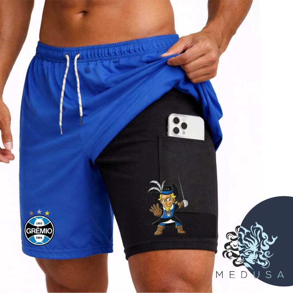 Bermuda Short Compressão 2 em 1 MOSQUETEIRO 01 Masculina Dry Fit + Elastano Leve para Academia Corridas