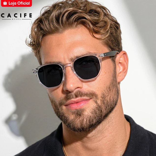 Óculos de Sol Tulum Cristal e Preto Ônix Hexagonal Premium Vintage Retrô uv400 Feminino Masculino