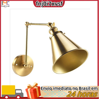 Arandela de parede industrial com cúpula cônica de latão e braço ajustável para ambientes internos,como casa,bar,armazém
