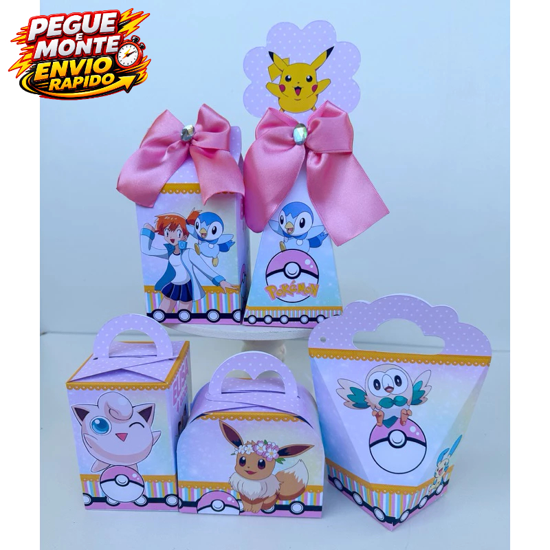 Kit Personalizados Pokemon Rosa Menina Lembrancinha Caixinha (Informar Nome e Idade no Chat)