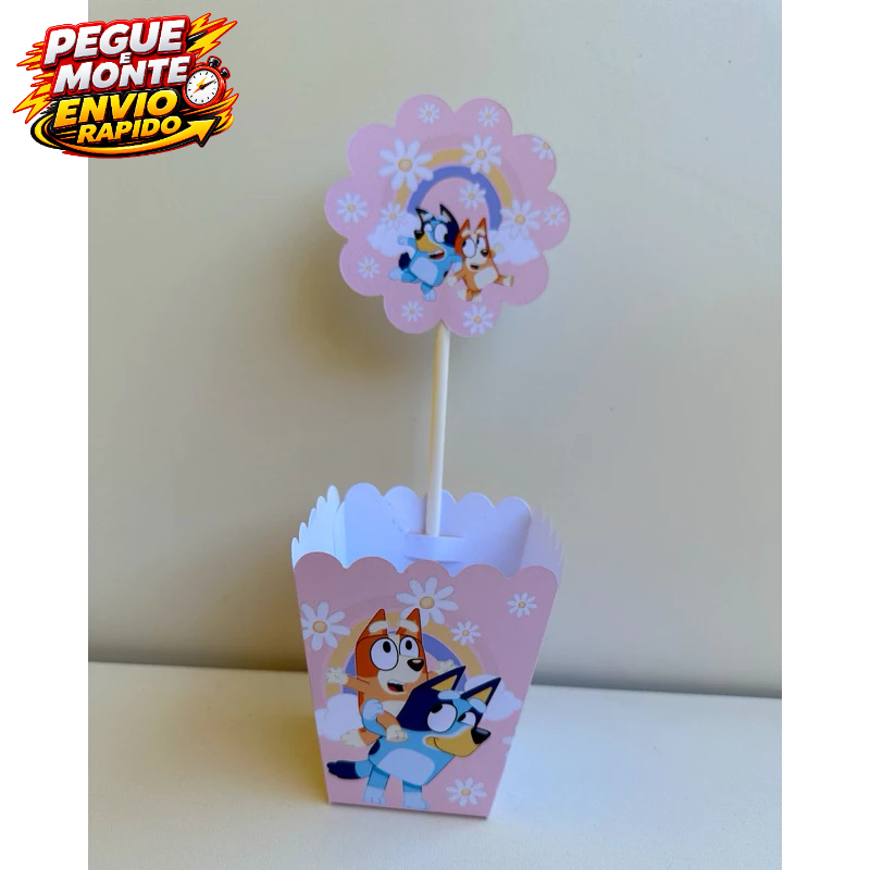 Centro de mesa Blue Margaridas Cachepo Personalizado Enfeite de mesa Bingo festa infantil Caixinha Lembrancinha