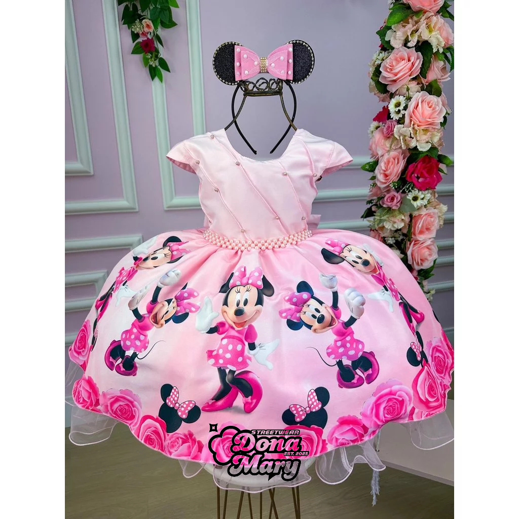 Vestido Infantil Temáticos da Gigi Minnie Minie Rosa