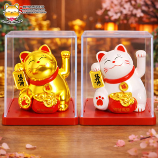 Maneki Neko Kit Gato da Sorte Japonês Solar Dourado e Branco - 2 Unidades em Oferta na Shopee