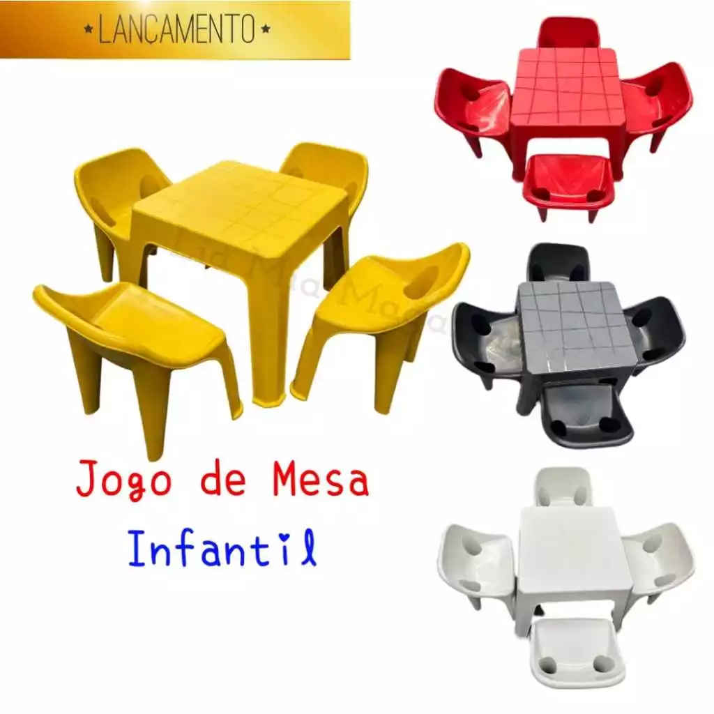 Jogo de Mesa c/ 4 Cadeira Resist Infantil Criança Creche Escola