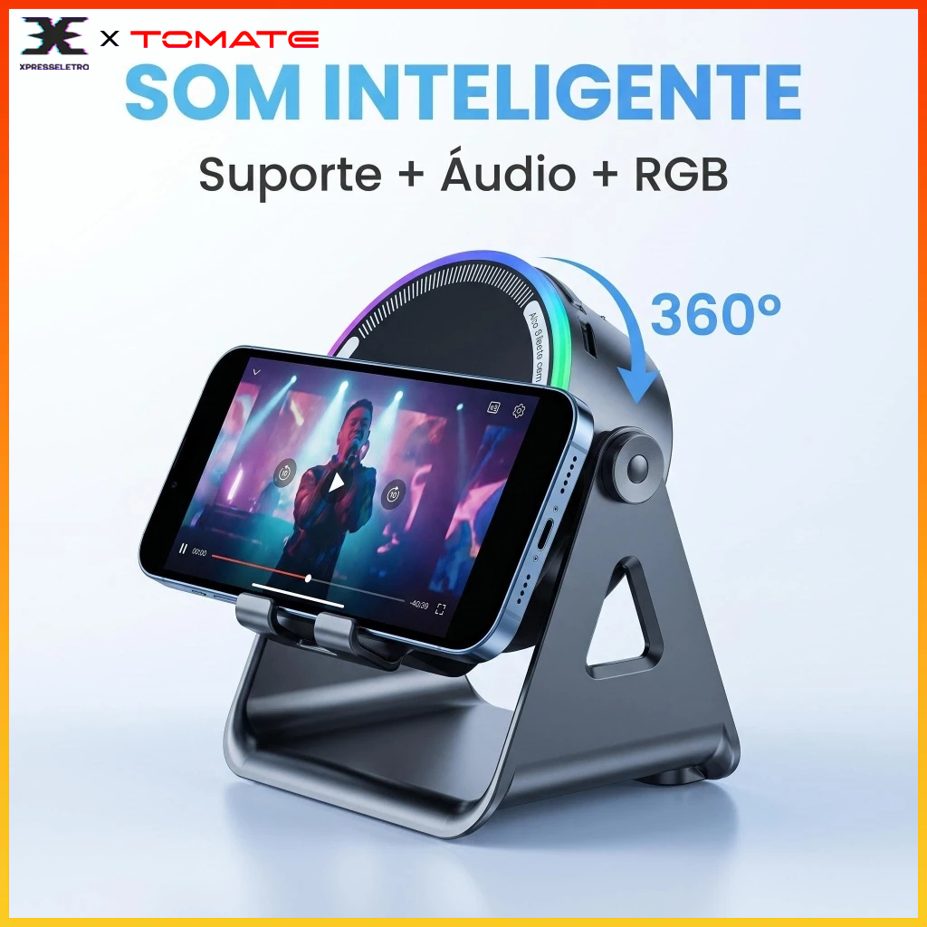 Caixa de Som Bluetooth Portátil com Indução 5W RGB com Suporte para Celular Recarregável