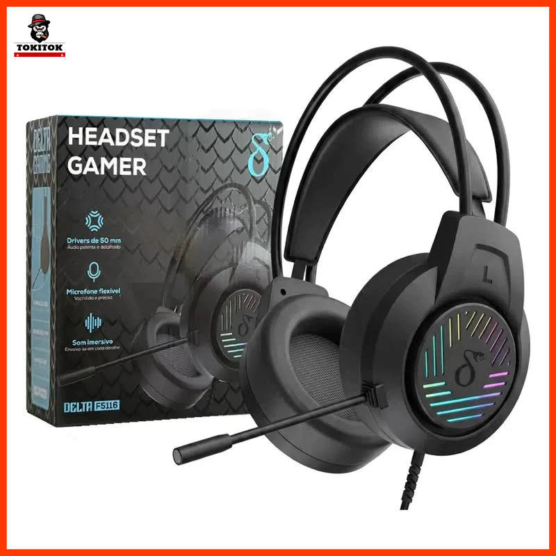 Headset Gamer RGB  Driver 50mm Som Imersivo Microfone Flexível HD Fone com Fio para PC PS4 Xbox