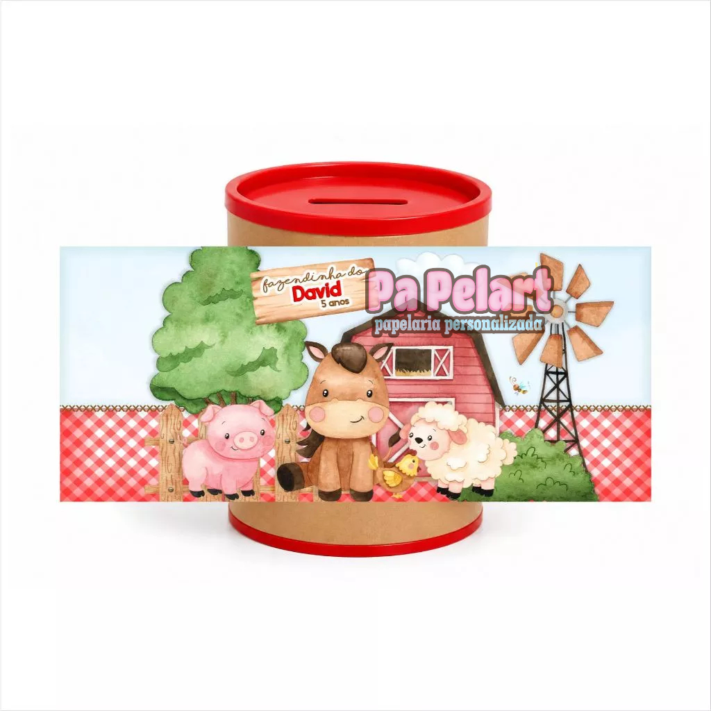 Kit Rótulo Cofrinho Personalizado Fazendinha para Lembrancinha