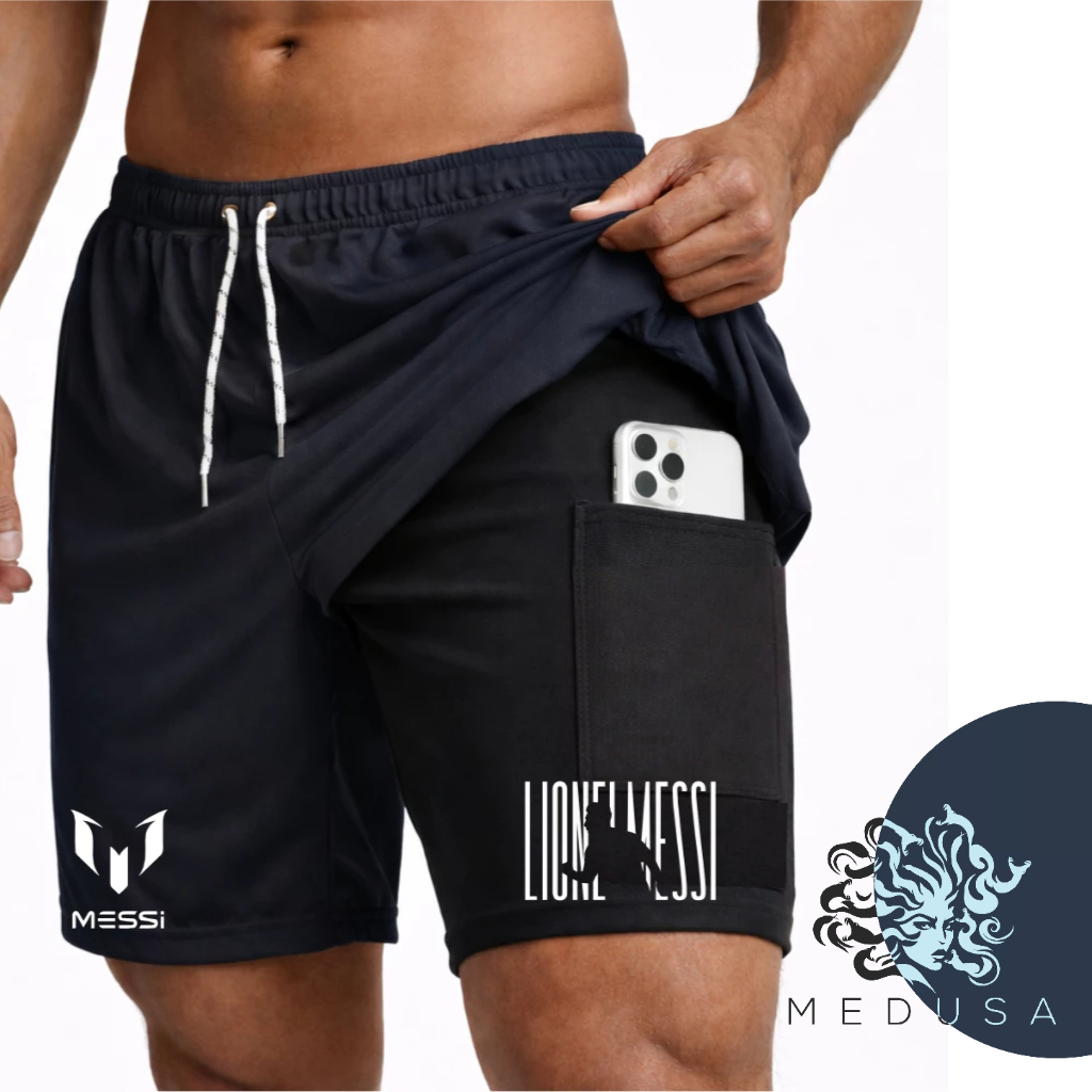 Bermuda Short Compressão 2 em 1 M3SS1 Masculino Futebol Corrida Academia Treino Esportivo Dry Fit Elastano