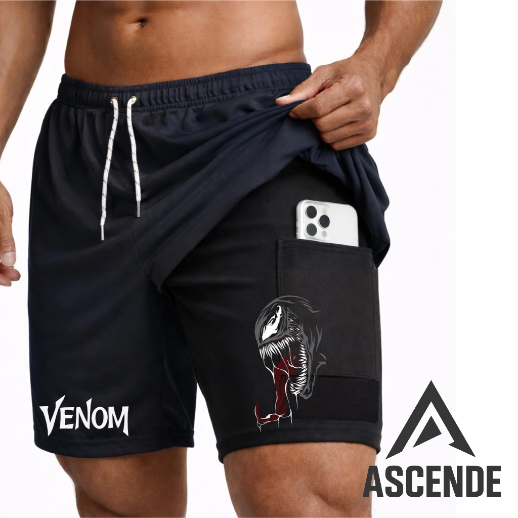 Bermuda Compressão 2 em 1 VØM 01 Masculina Dry Fit + Elastano Leve para Academia Corridas