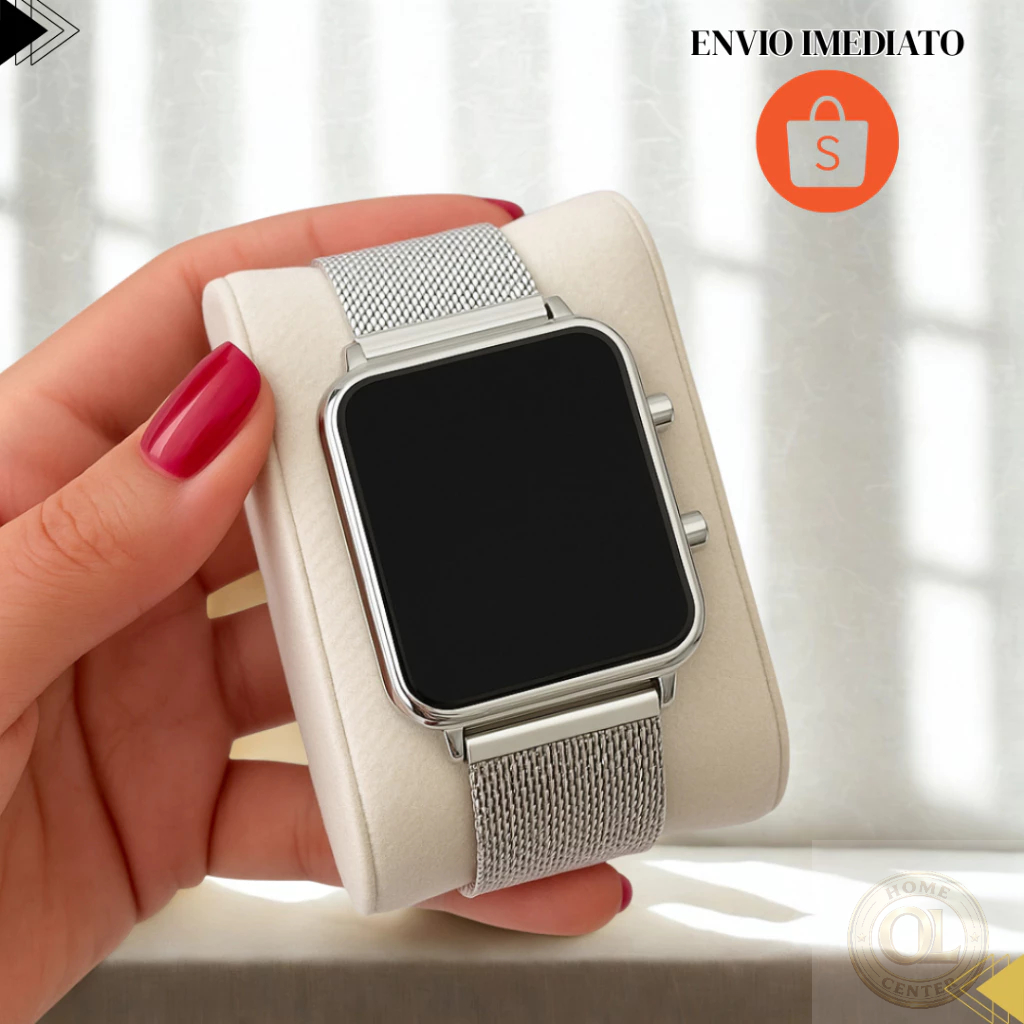 Relógio Feminino Led Digital Quadrado Luxo Rosé Prata Preto Dourado Várias Cores Premium