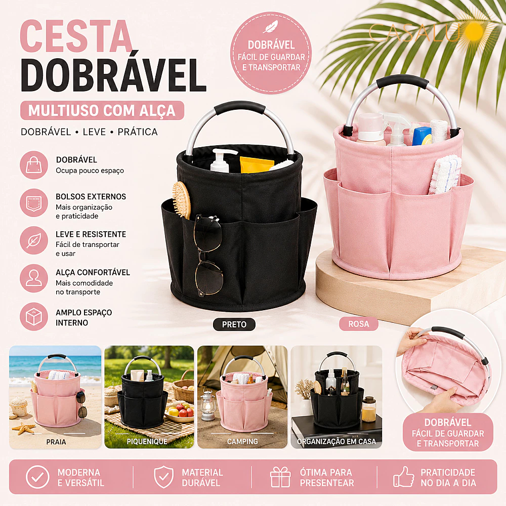 Cesto Multiuso Bolsa Oxford Resistente Saco Dobrável Espaço Amplo Levar Utensílios Comida Pão Bebida