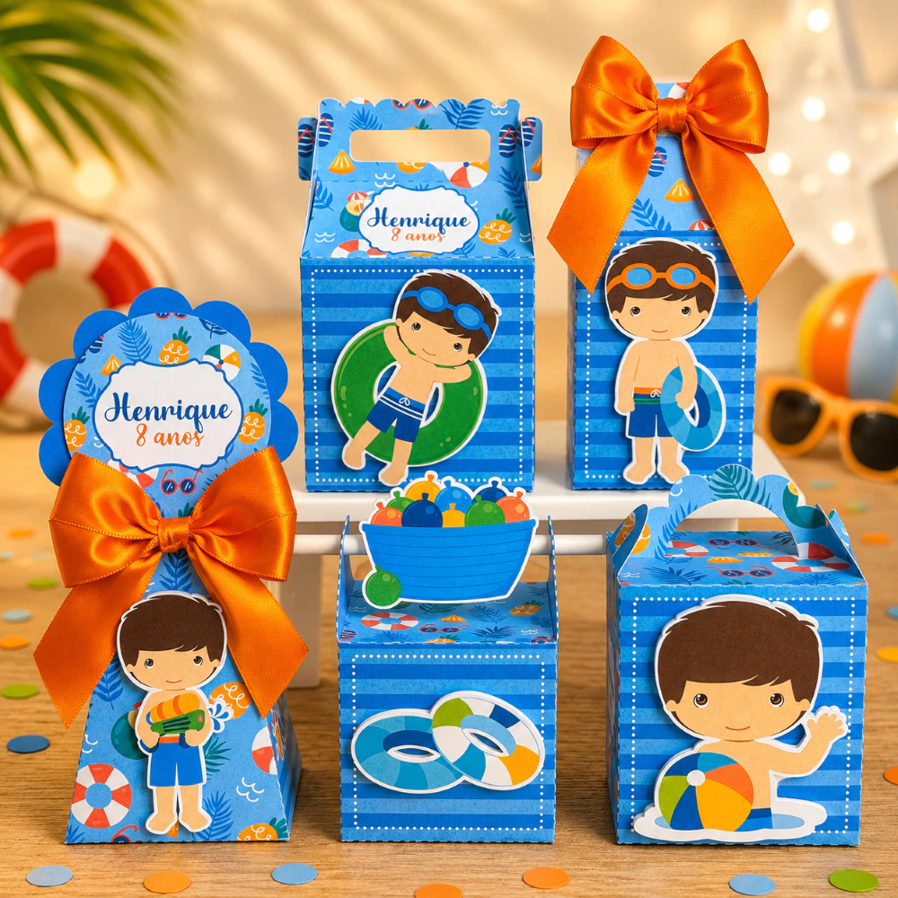 Kit Festa Pool Party Menino Personalizado Pegue e Monte Lembrancinhas Festa Infantil