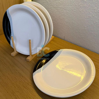 Jogo De Prato Rasos 26cm ceramica preto 04 peças