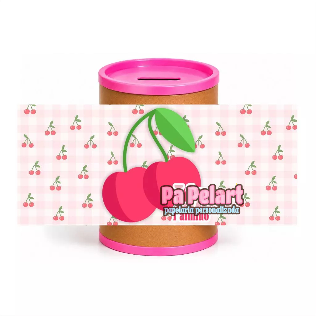 Kit Rótulo Cofrinho Personalizado Cerejinha para Lembrancinha