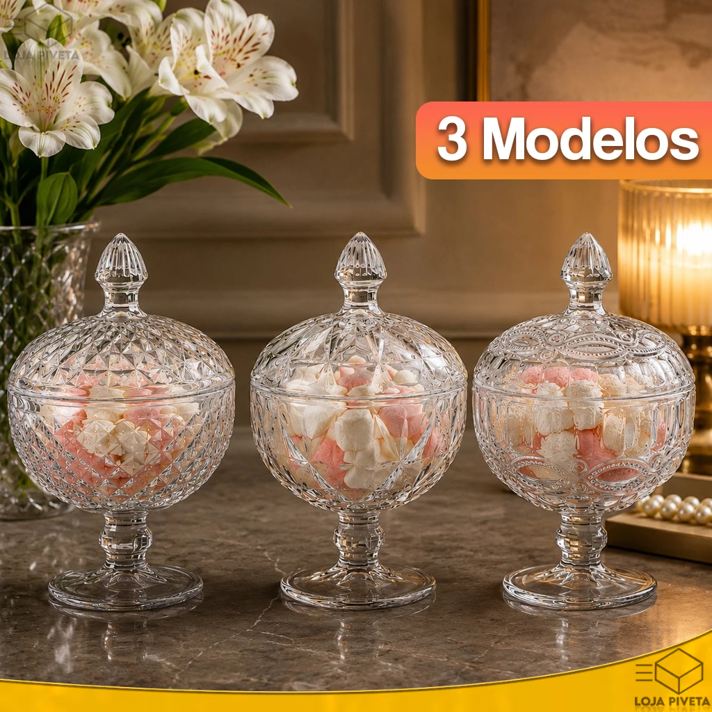 Potiche Bomboniere de Vidro Com Pé 18x12cm Baleiro Porta Doces Diamond Infinity Bico de Jaca Luxo