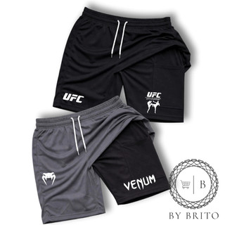 Kit 2 Bermuda Shorts Compressão 2 em 1 U.F.C 02+VNM Ideal para Academia Ciclismo Bike Luta Casual