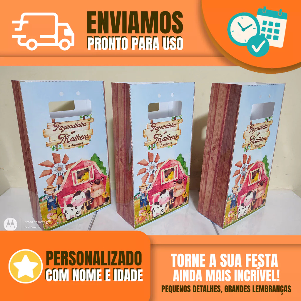 Sacolinha Personalizada para Festa Infantil - Lembrancinha -  Sacolinha Surpresa - Fazendinha