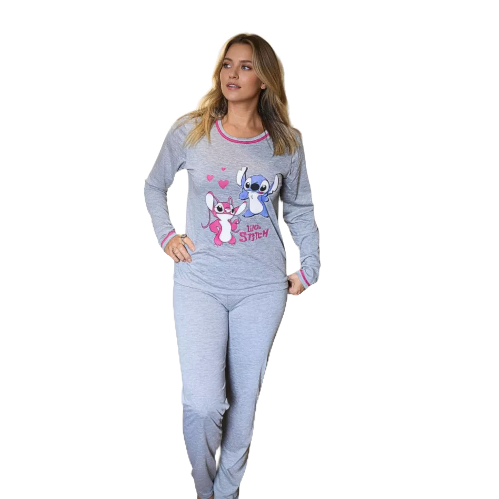 Pijama Longo Feminino Inverno Adulto em Malha ou suede Blusa Manga Longa Conforto