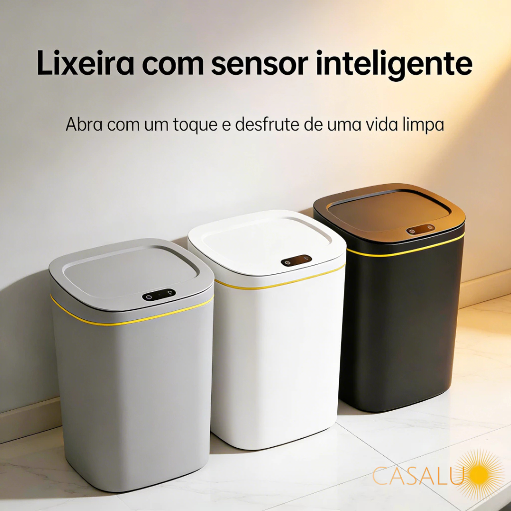Lixeira Automática 16 Litros Sensor Infravermelho Tampa Para Cozinha Banheiro Escritório Quarto