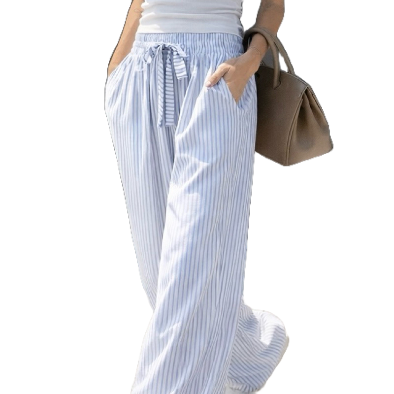 Calça Feminina Pantalona Listrada Wide Leg