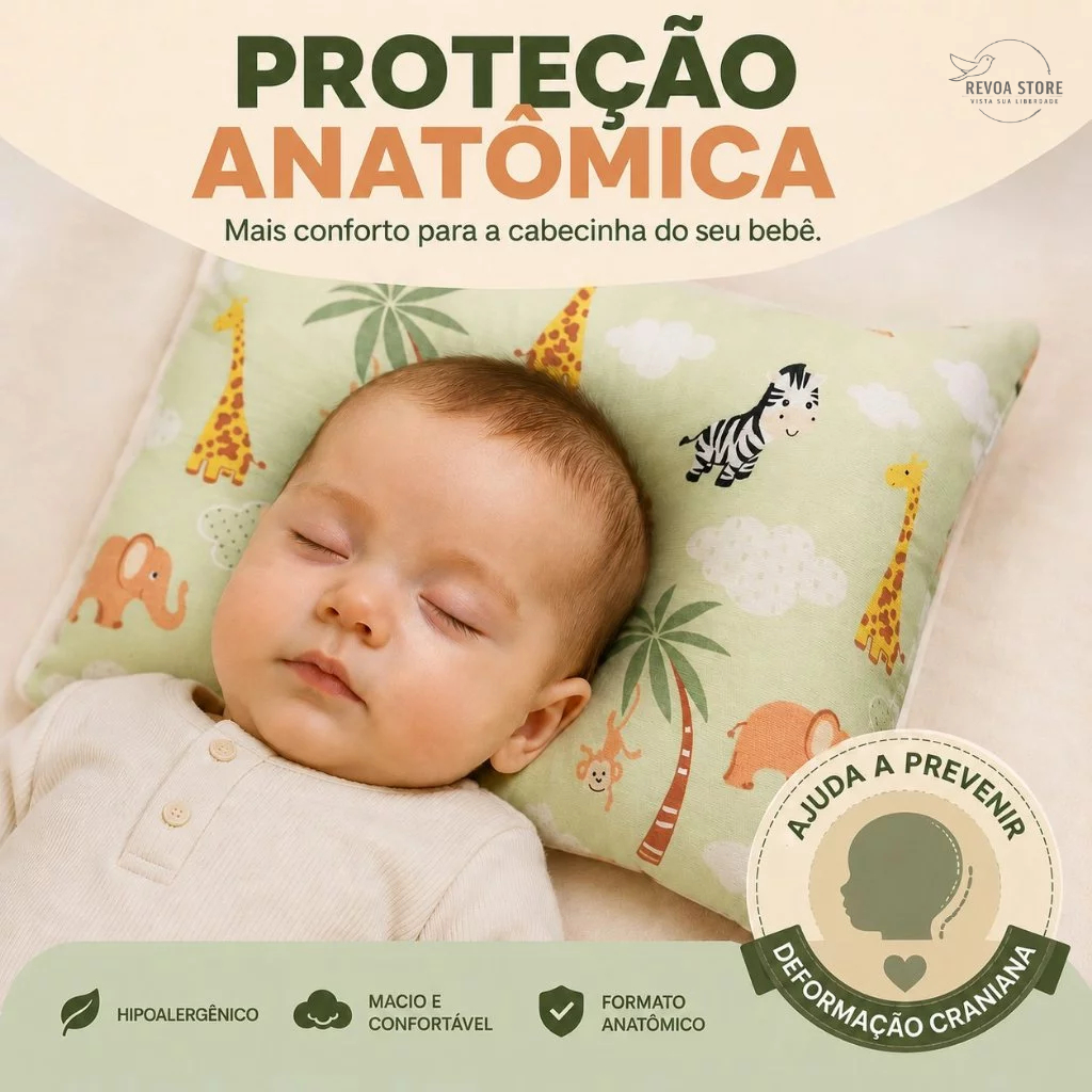 Travesseiro Anatômico Almofada RN Bebê Anti Cabeça Chata Algodão