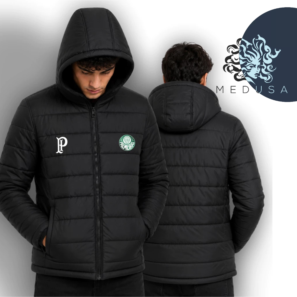 Jaqueta Bobojaco Palmeiras Verdão SEP Puffer Gominho Impermeável Unissex Capuz Removível