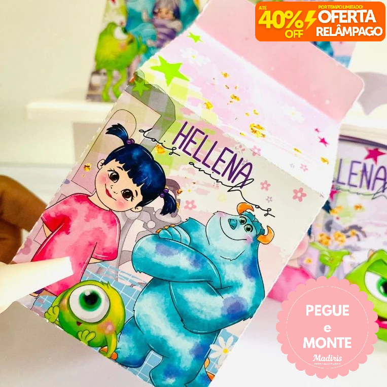 Kit Caixinhas Personalizadas MONSTROS SA MENINA para Decoração de Festa e Aniversário