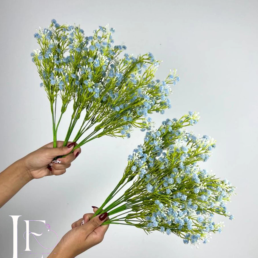 3 a 12 pçs Flor Matinho Mosquitinho Gysophilia Artificial Folhagem Decoração Casamento - B-35 AZUL