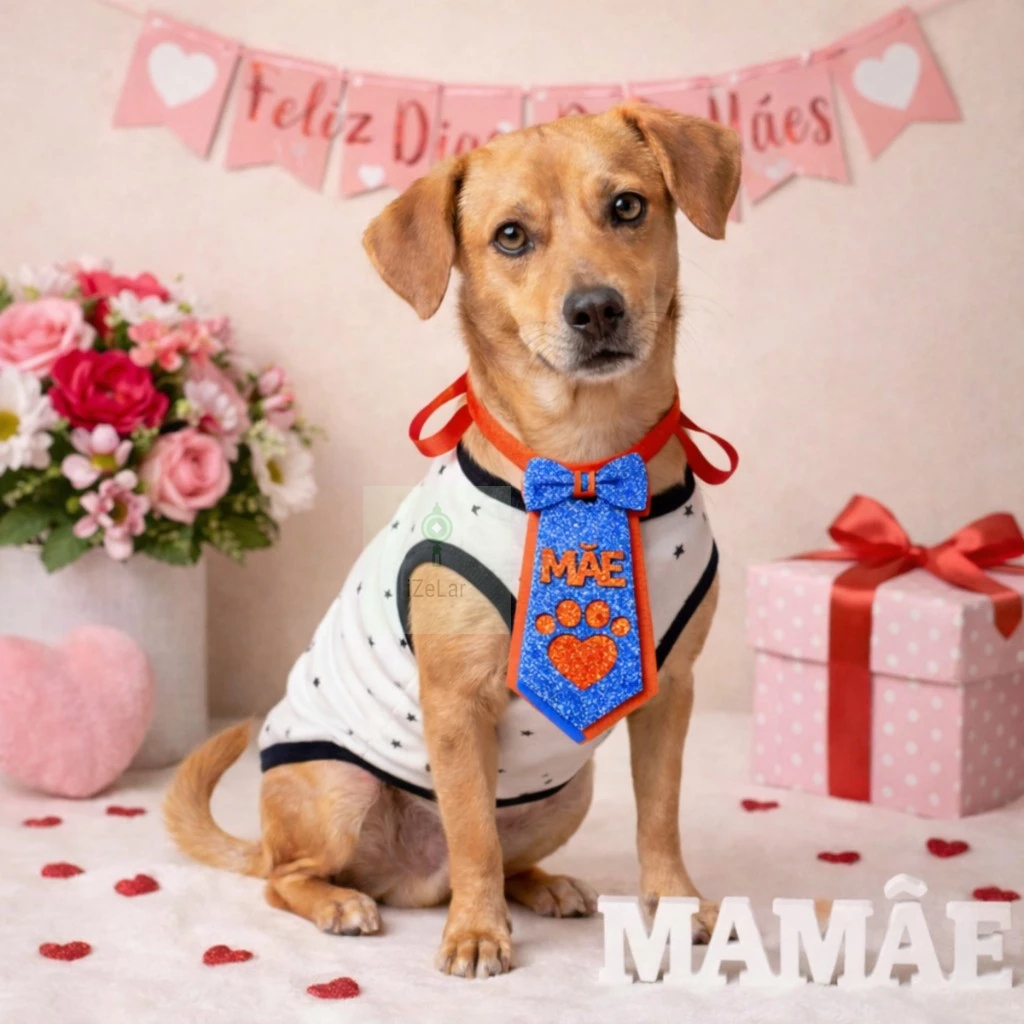 Kit Roupa Cachorro Macho Gravatinha Mae - P M G - Presente Dia das Maes Pet Roupinha Quentinha Lembrancinha