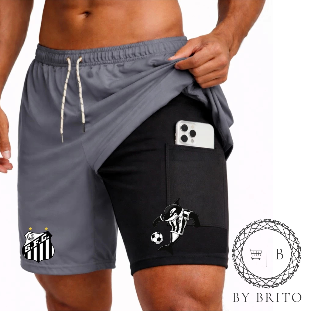 Bermuda Shorts Compressão 2 em 1 S4NTOS 01 Masculina Dry Fit + Elastano Leve para Academia Corridas
