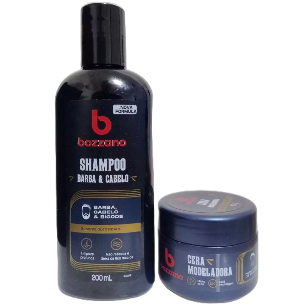 Kit Shampoo Barba & Cabelo 200ml + Cera Modeladora 80g Bozzano