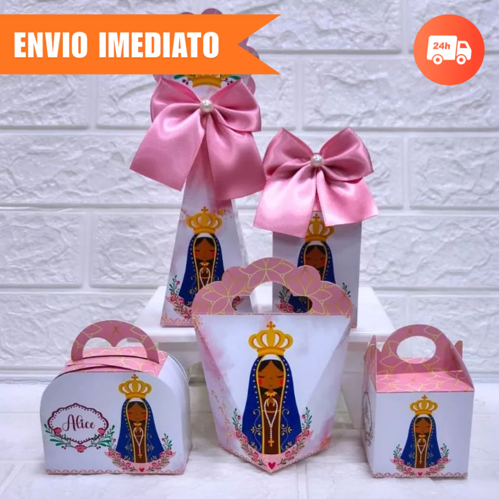 Kit Festa NOSSA SENHORA APARECIDA Personalizada Lembrancinhas Caixinhas Aniversário PEGUE E MONTE