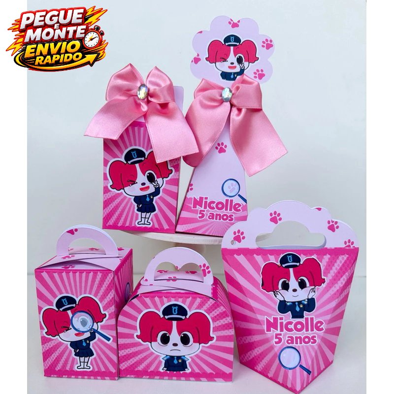 Personalizados Detetive Labrador Papilon Pegue e Monte Lembrancinha Caixinha Kit Festa (Informe nome e idade no chat)