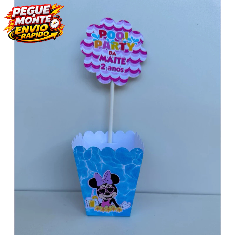 Centro de mesa Minnie Pool Party Cachepo Personalizado Enfeite de mesa festa infantil Caixinha Lembrancinha